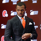 Cleveland Browns new quarterback Deshaun Watson enters a news conference at the NFL football team’s training facility, on March 25, 2022, in Berea, Ohio.